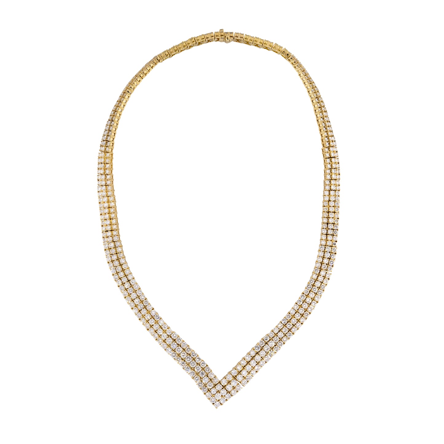 18k Yellow Gold 29.5ctw Round Brilliant Cut Diamond "V" Necklace