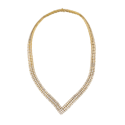 18k Yellow Gold 29.5ctw Round Brilliant Cut Diamond "V" Necklace