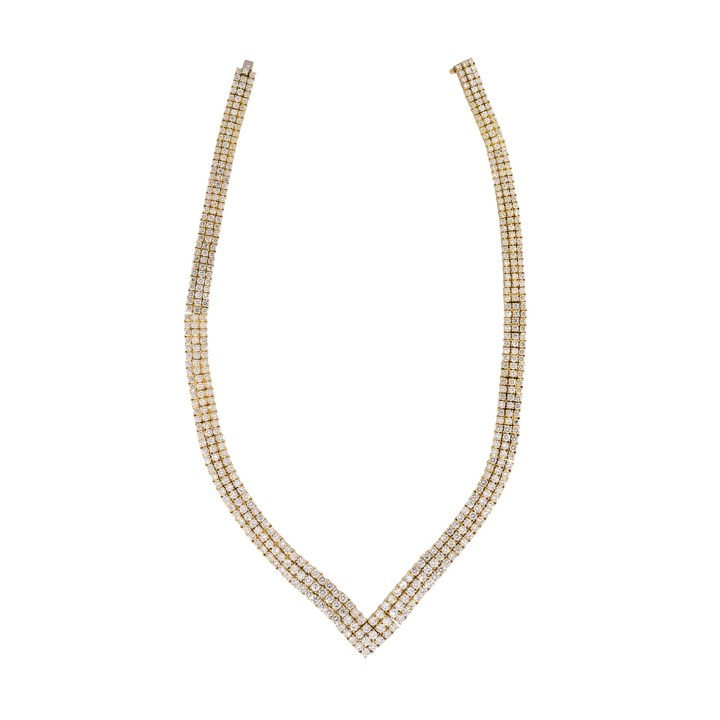 18k Yellow Gold 29.5ctw Round Brilliant Cut Diamond "V" Necklace