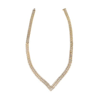 18k Yellow Gold 29.5ctw Round Brilliant Cut Diamond "V" Necklace