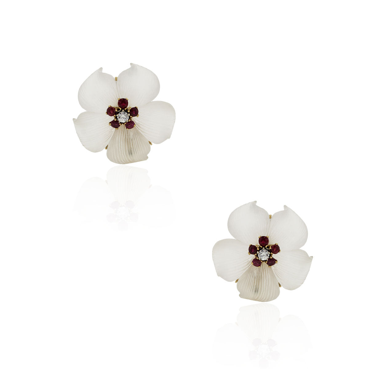 Tiffany & Co. 18k Yellow Gold Diamond and Ruby Crystal Earrings