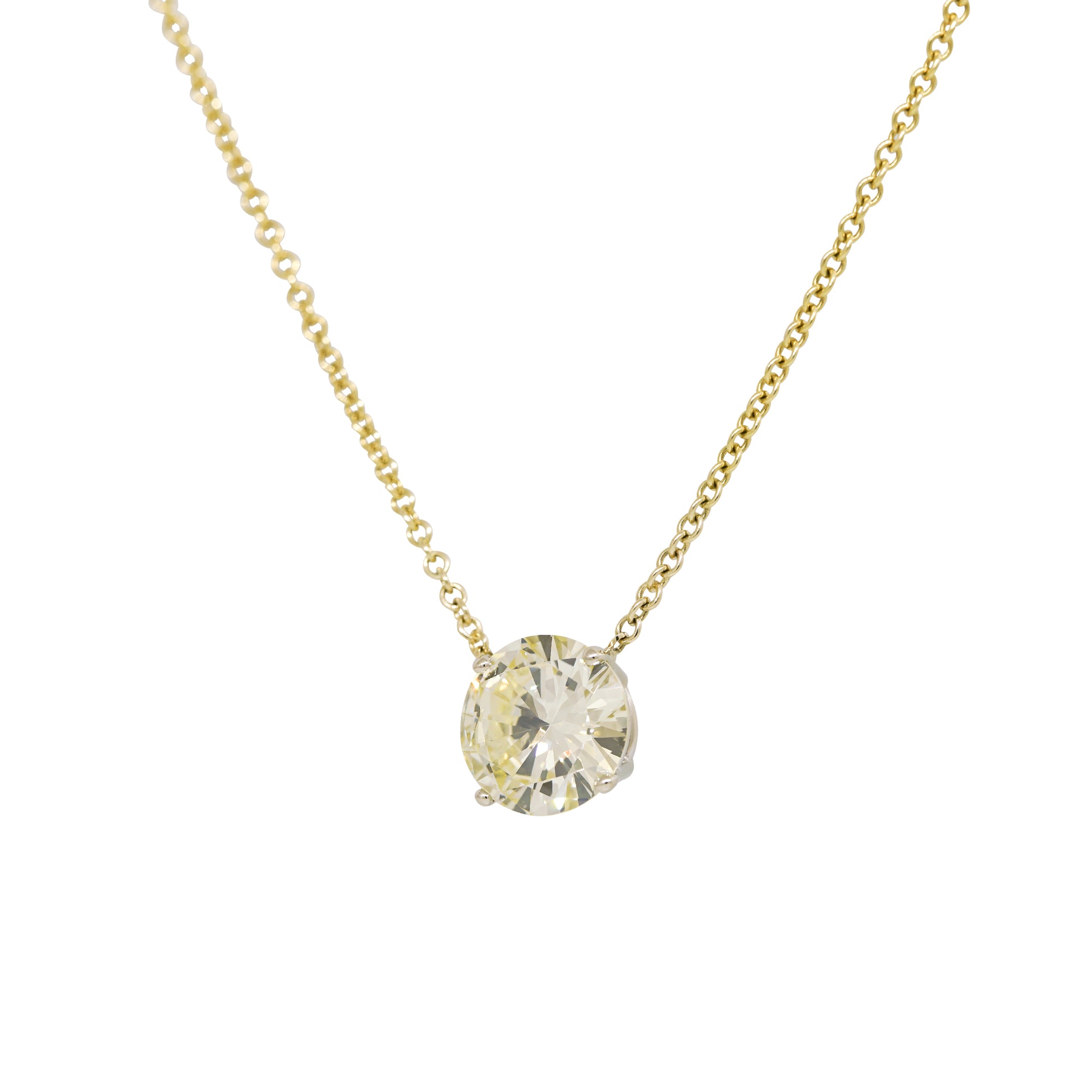 14k Yellow Gold Natural 2.79 Carat Round Brilliant Diamond Floating Necklace