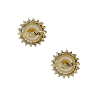 14k Yellow Gold 7mm Pearl and 0.20ctw Diamond Halo Stud Earrings
