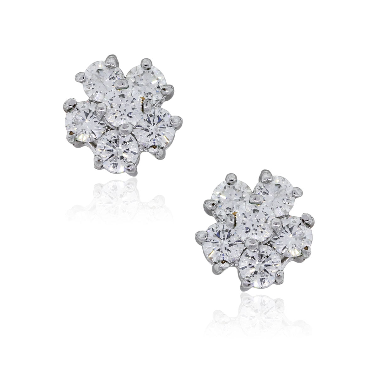 14k White Gold 1ctw Round Brilliant Diamond Cluster Earrings