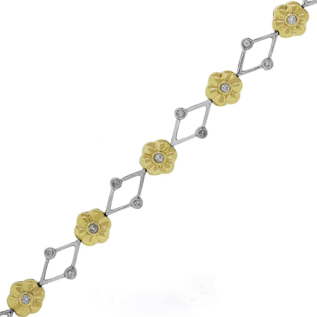 14k Two Tone 0.45ctw Diamond Flower Bracelet