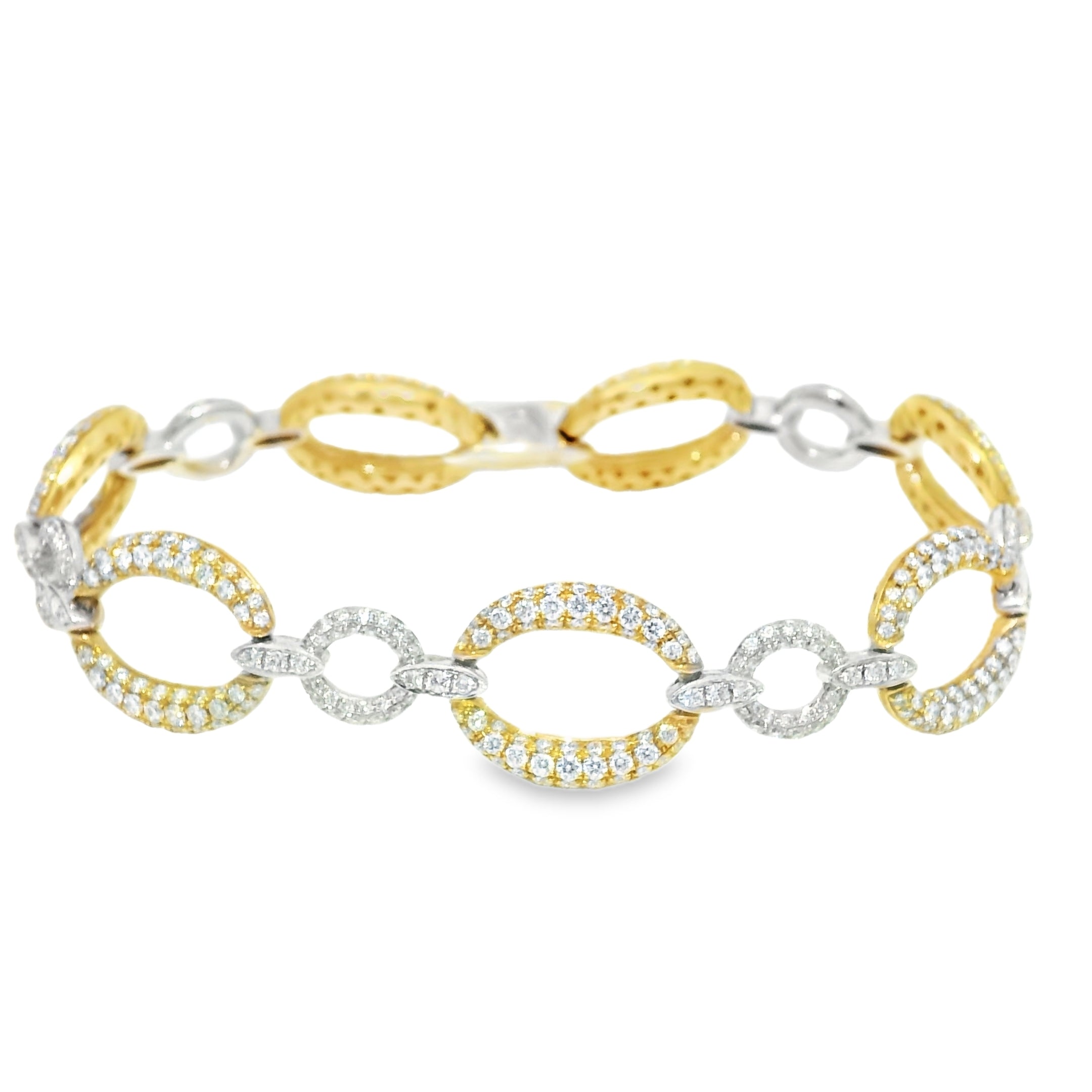 18k Two-Tone Gold Natural Diamond Pave Oval Link Bracelet