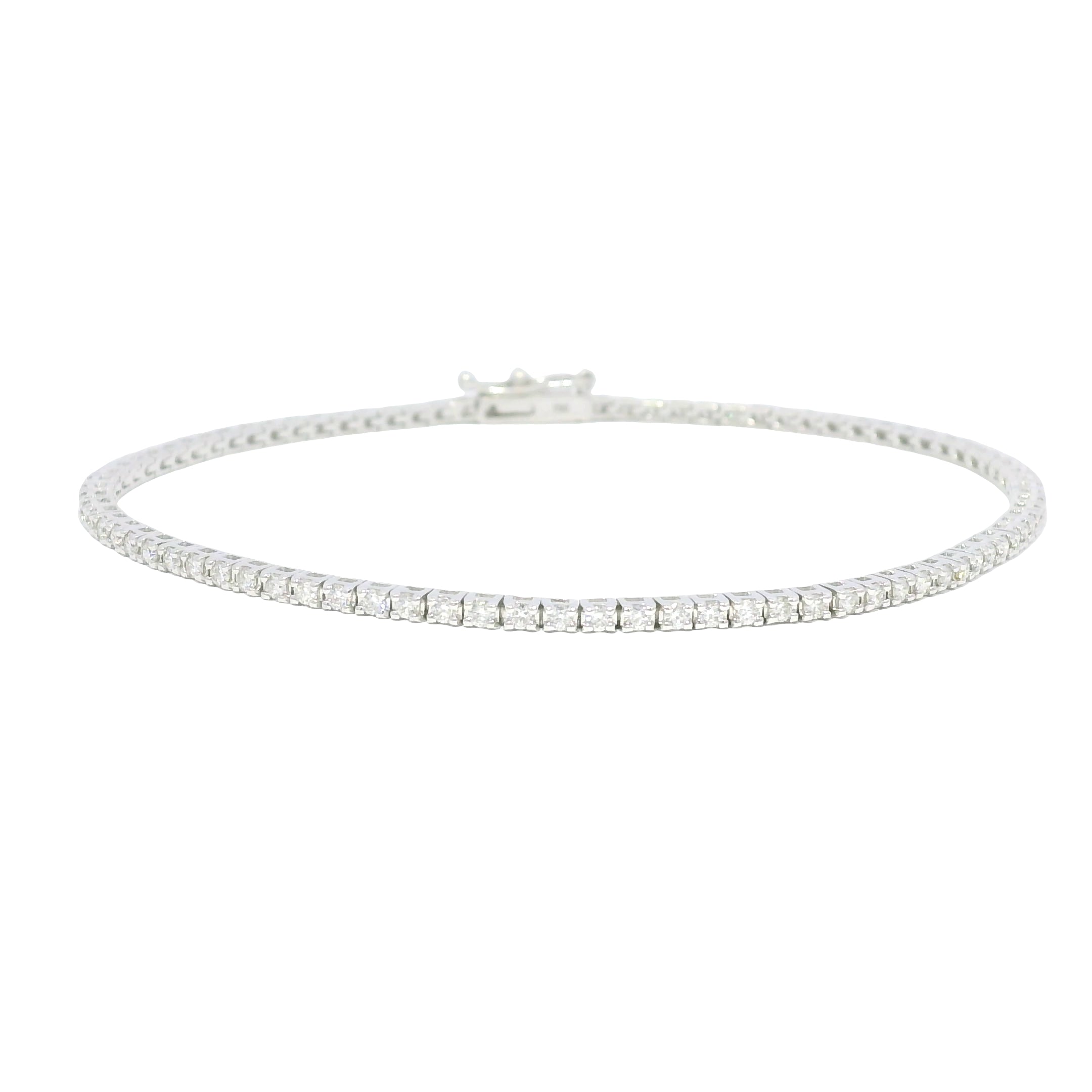 18k White Gold Natural 1.13 Carat Round Brilliant Diamond Tennis Bracelet