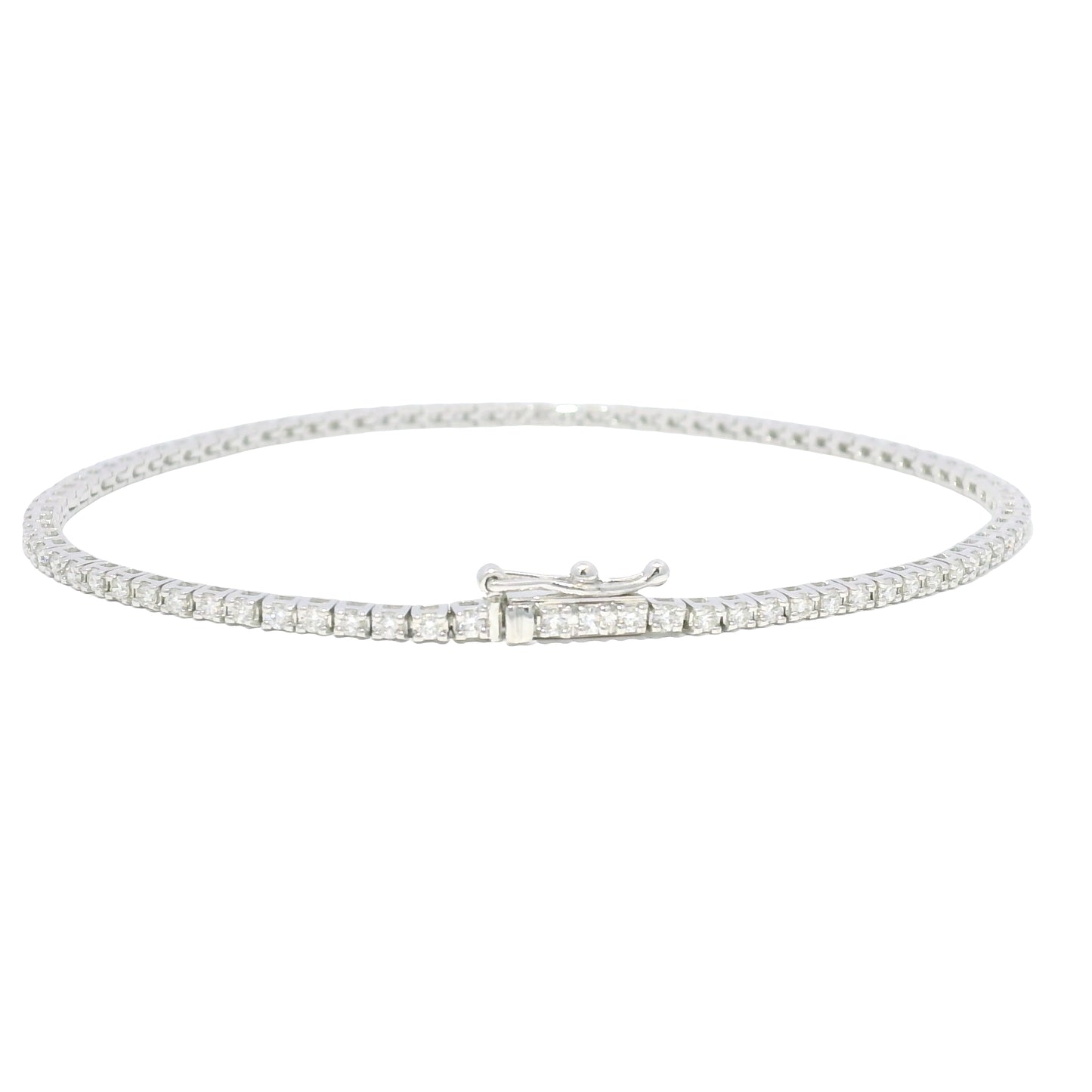 18k White Gold Natural 1.13 Carat Round Brilliant Diamond Tennis Bracelet