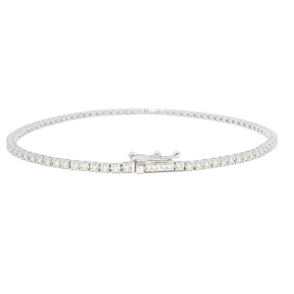 18k White Gold Natural 1.13 Carat Round Brilliant Diamond Tennis Bracelet