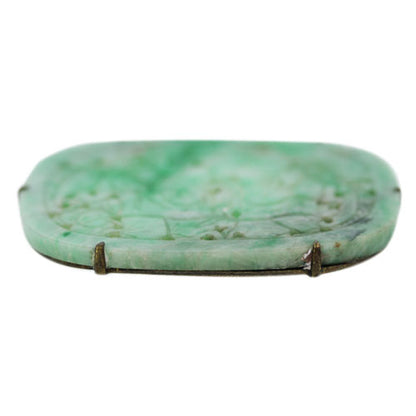Vintage Carved Jade Large Yellow Goldtone Pin