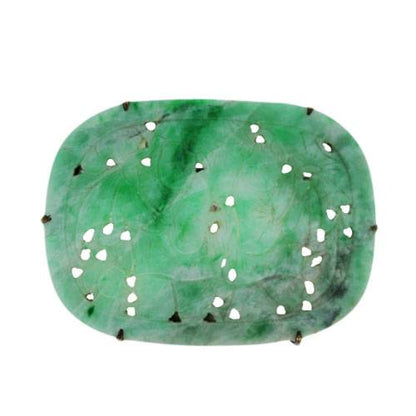 Vintage Carved Jade Large Yellow Goldtone Pin