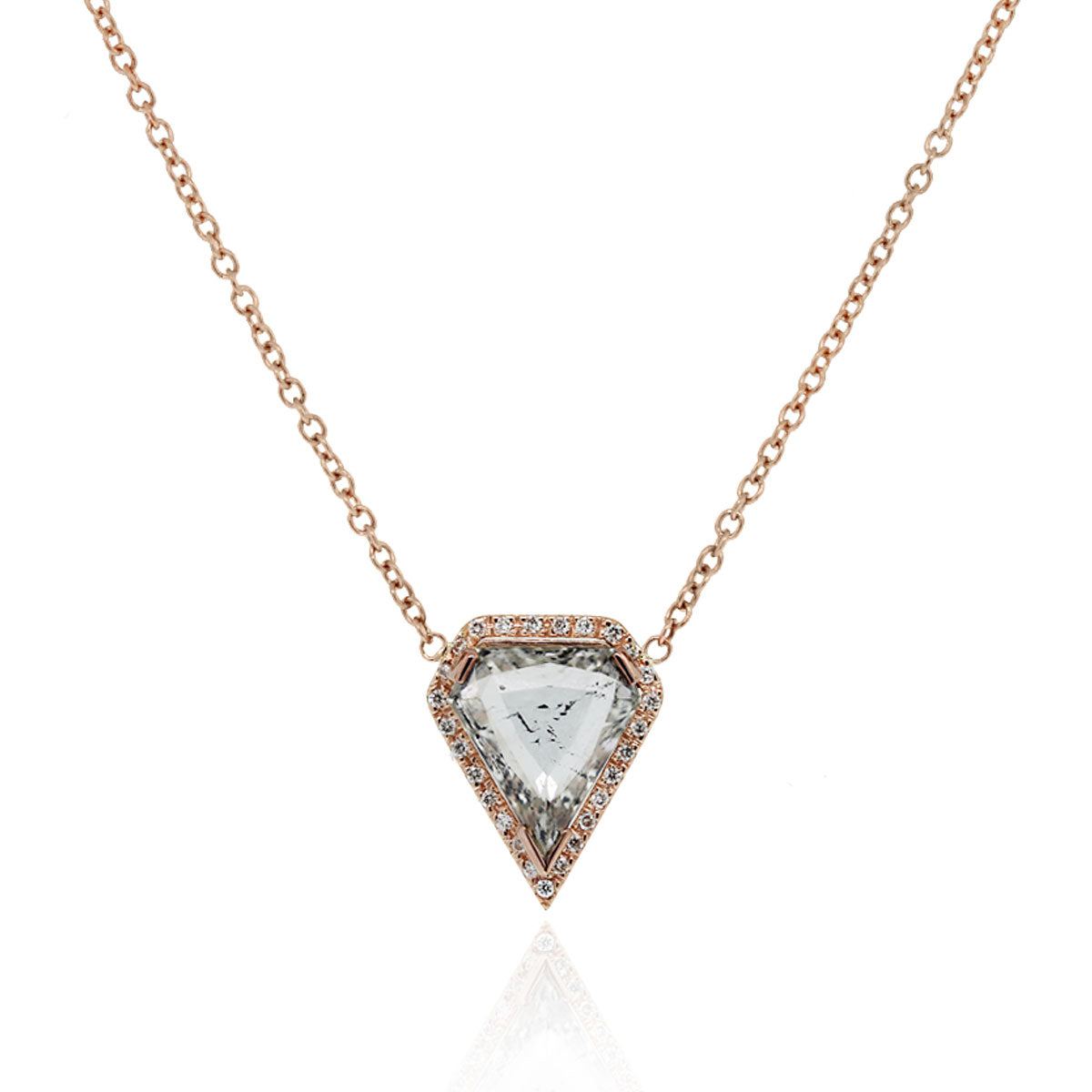 14k Rose Gold 4.18ct Kite Shape Diamond Pendant Necklace