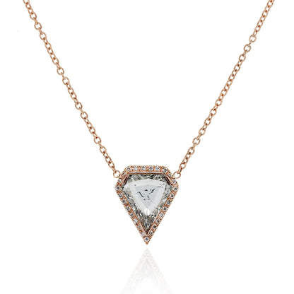 14k Rose Gold 4.18ct Kite Shape Diamond Pendant Necklace