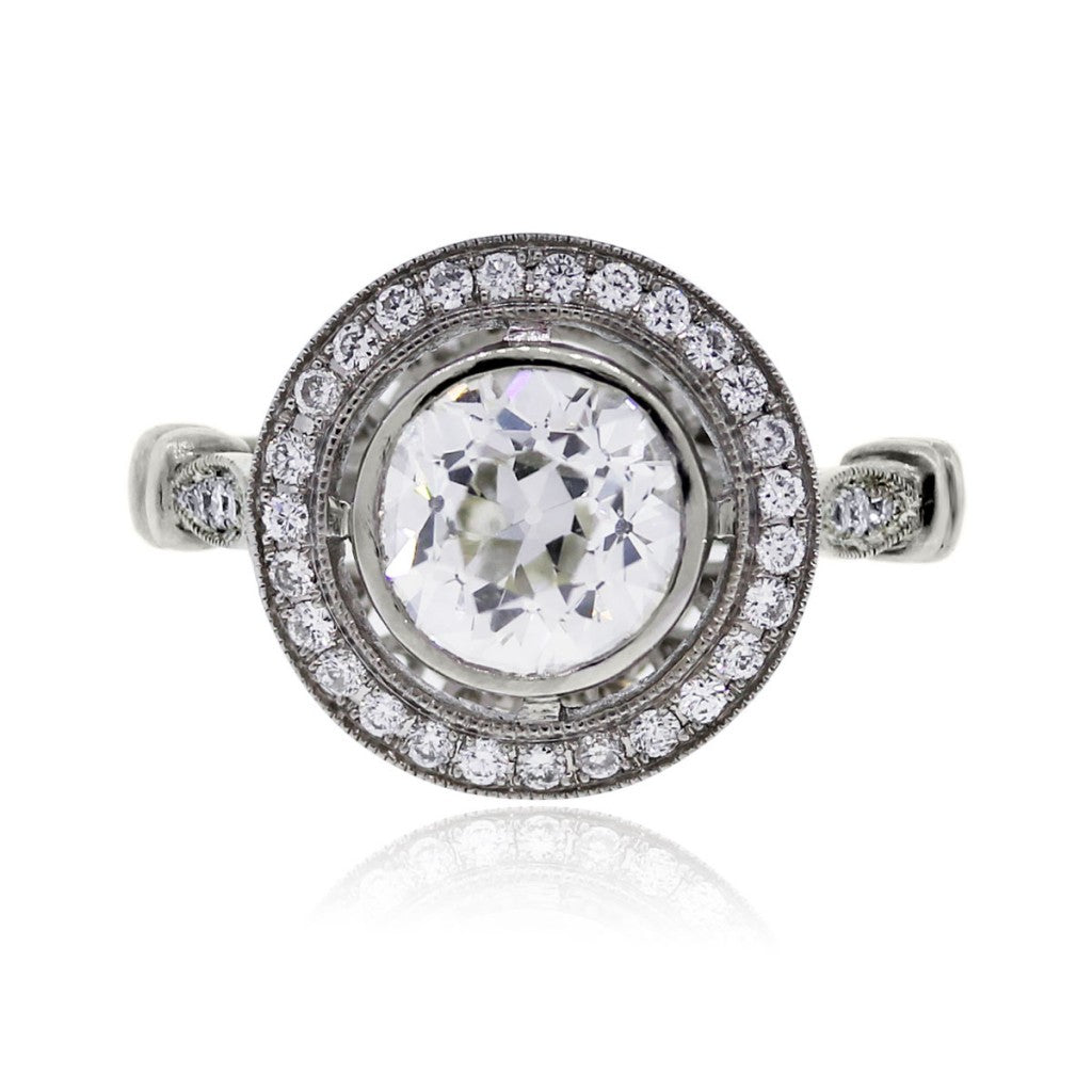 Platinum 1.43ct Old European Cut Diamond Engagement Ring