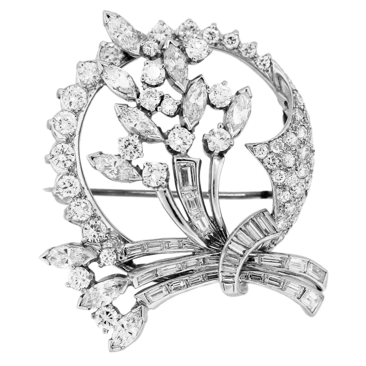 Platinum and Diamond Flower Pin