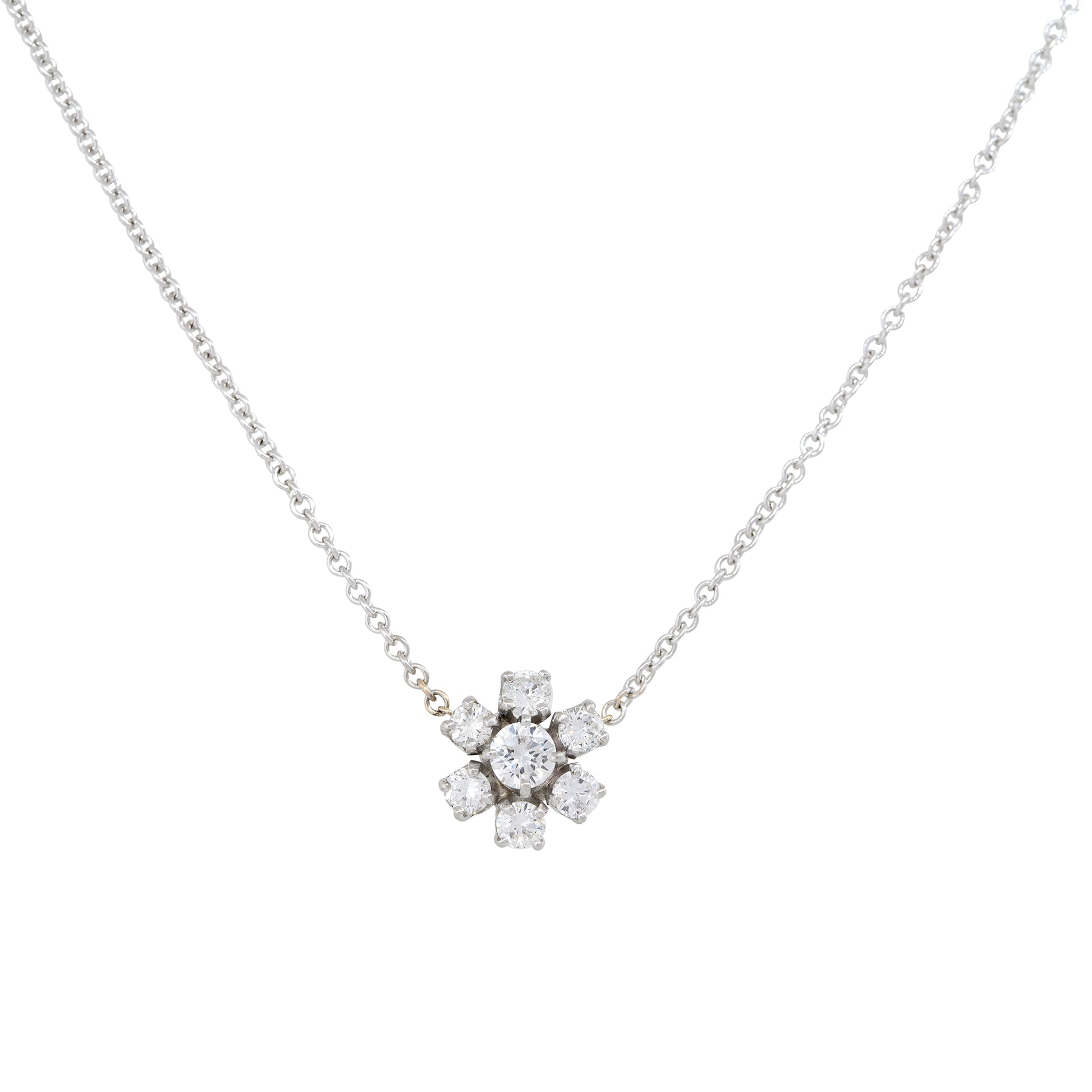 18k White Gold 0.50ctw 7 Diamond Flower Shaped Pendant Necklace
