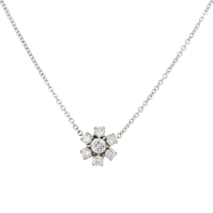 18k White Gold 0.50ctw 7 Diamond Flower Shaped Pendant Necklace
