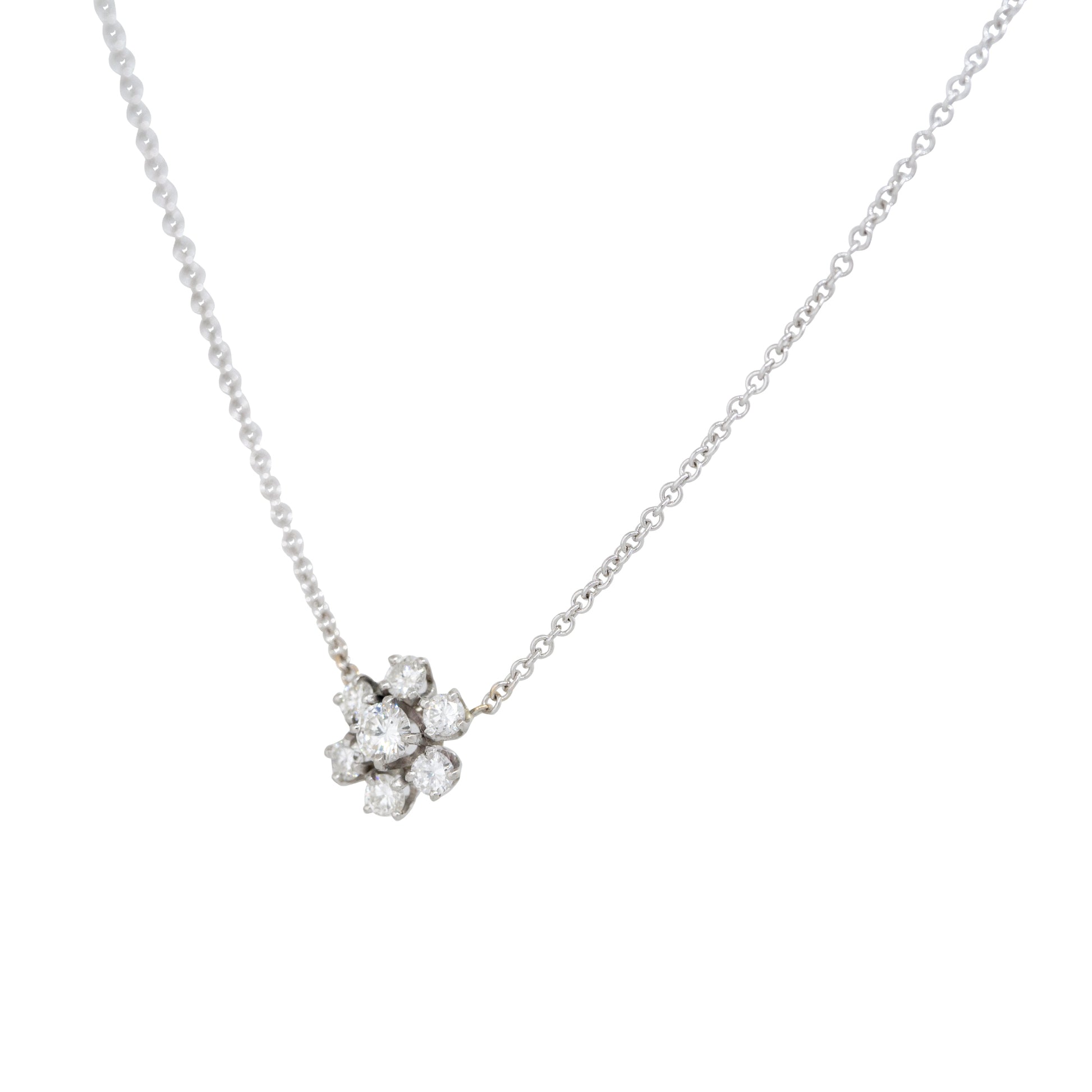 18k White Gold 0.50ctw 7 Diamond Flower Shaped Pendant Necklace