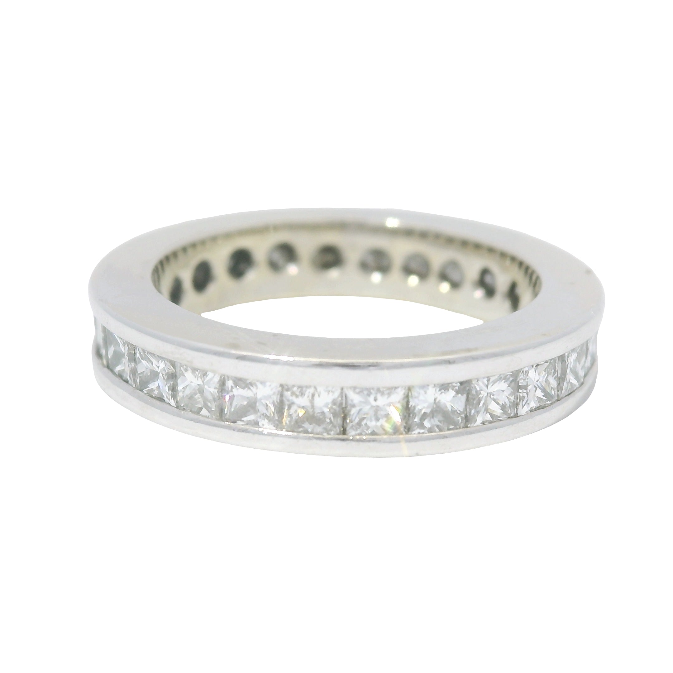 14k White Gold Natural 1.25 Carat Princess Cut Diamond Eternity Ring