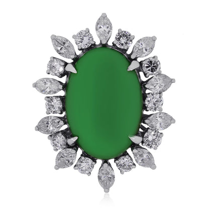 14k White Gold 3ctw Diamond AGL Natural Jade Jadeite Ring