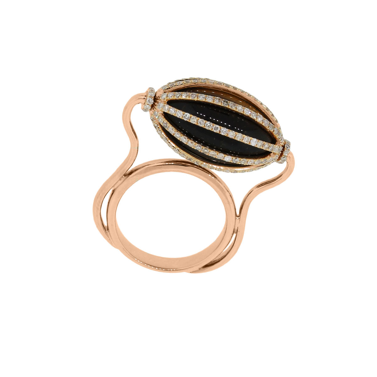 18k Rose Gold 1ctw Diamond and Tiger's Eye Spinning Ring