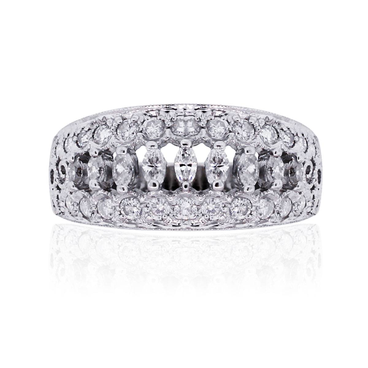 14k White Gold 0.75ctw Marquise and Round Brilliant Diamond Band