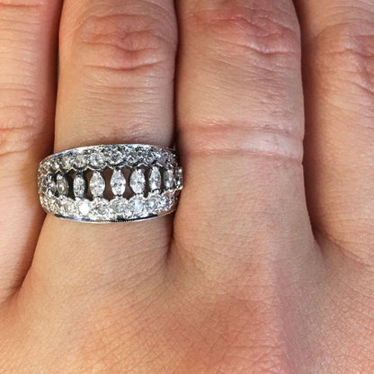 14k White Gold 0.75ctw Marquise and Round Brilliant Diamond Band