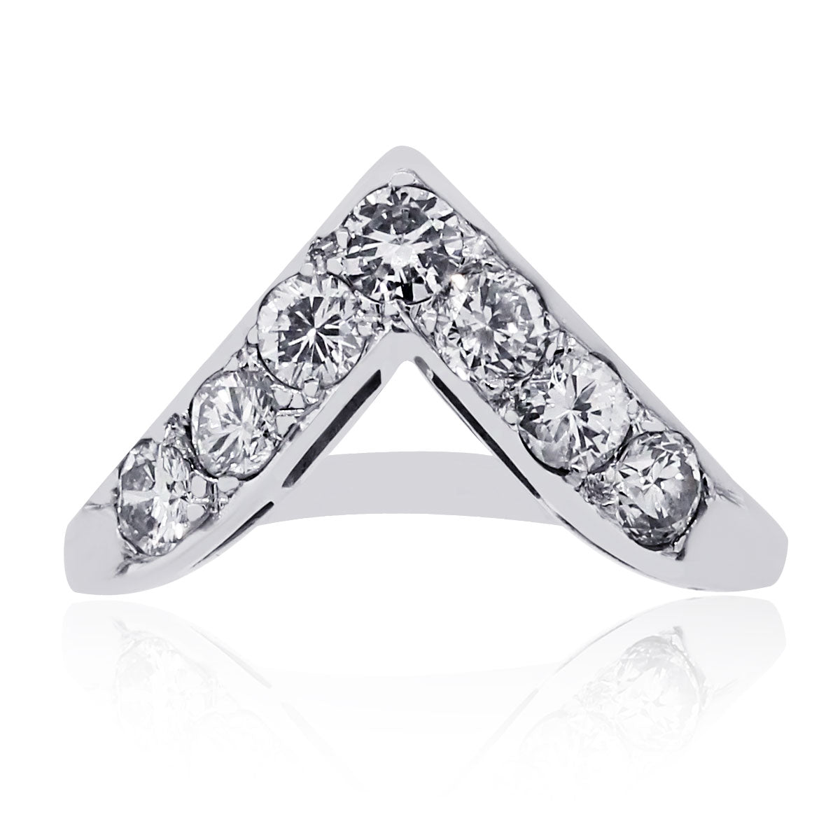 14k White Gold 1ctw Diamond V Ring