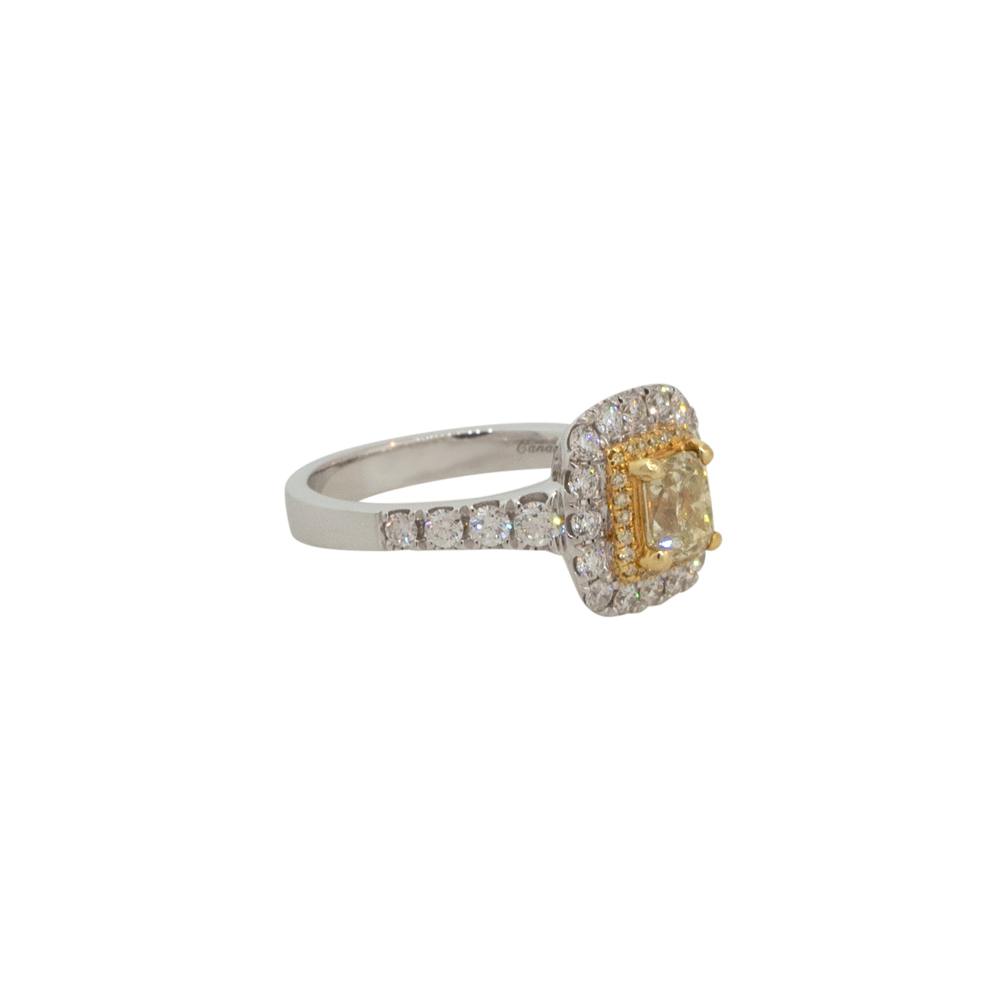 18k Two Tone 1.08ctw Yellow Diamond Engagement Ring