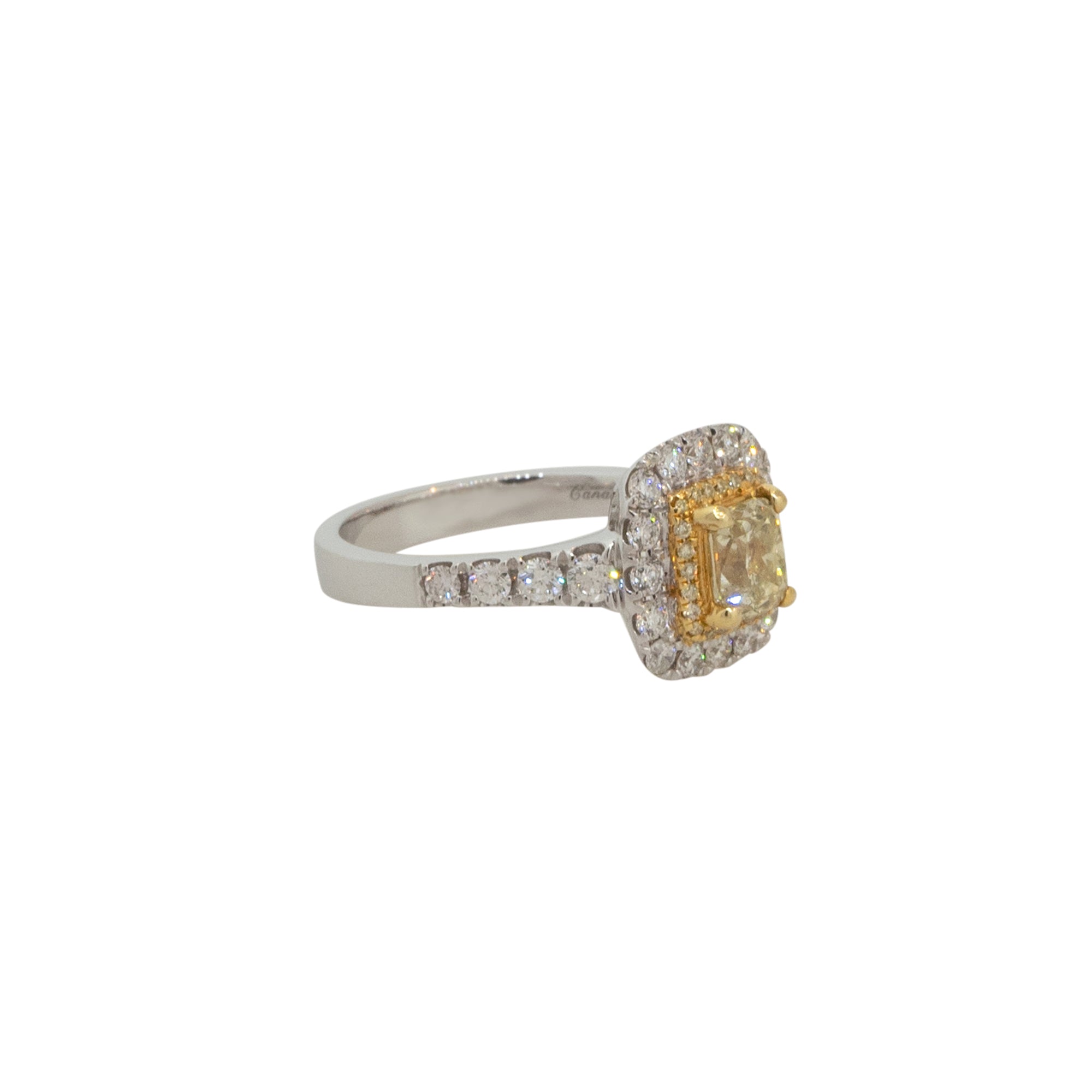 18k Two Tone 1.08ctw Yellow Diamond Engagement Ring