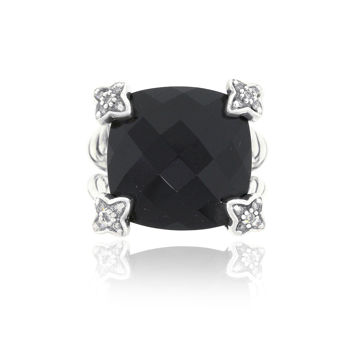 David Yurman Sterling Silver Onyx Chatelaine Ring