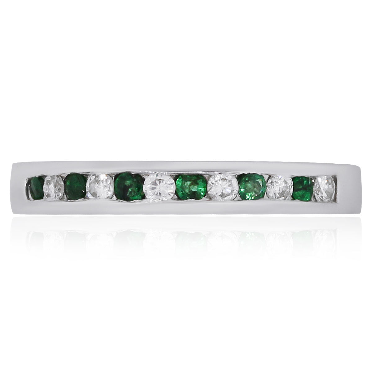 14k White Gold 0.15ctw Diamond and 0.15ctw Emerald Band
