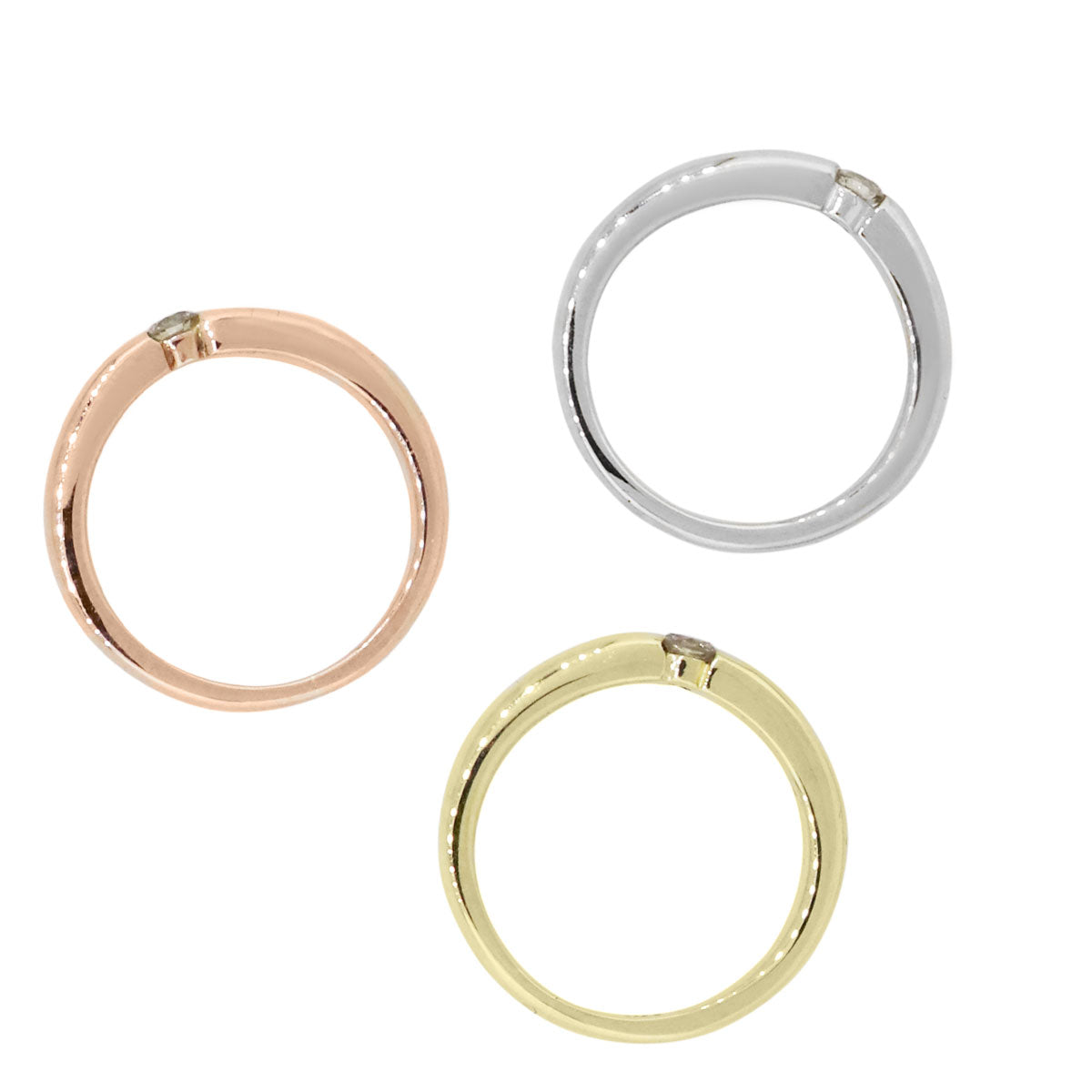 14k Tri Color Gold 0.15ctw Diamond Stackable Ring Set