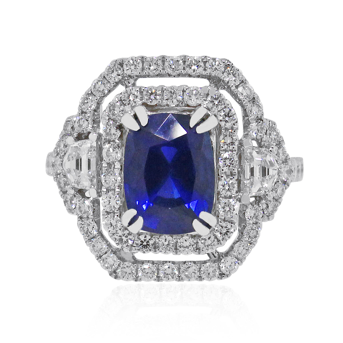 18k White Gold 2.65ct Synthetic Sapphire and 1.50ctw Diamond Ring