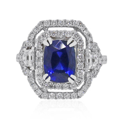 18k White Gold 2.65ct Synthetic Sapphire and 1.50ctw Diamond Ring