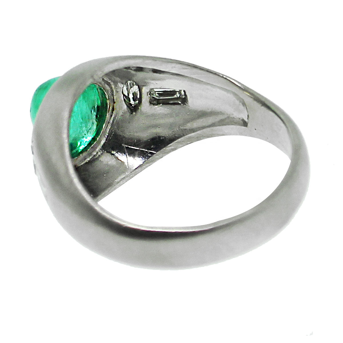 Platinum 1.50ct Emerald Cabochon and 0.30ctw Diamond Ring