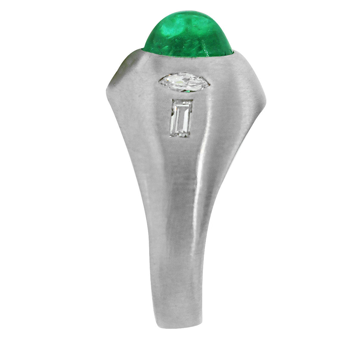 Platinum 1.50ct Emerald Cabochon and 0.30ctw Diamond Ring
