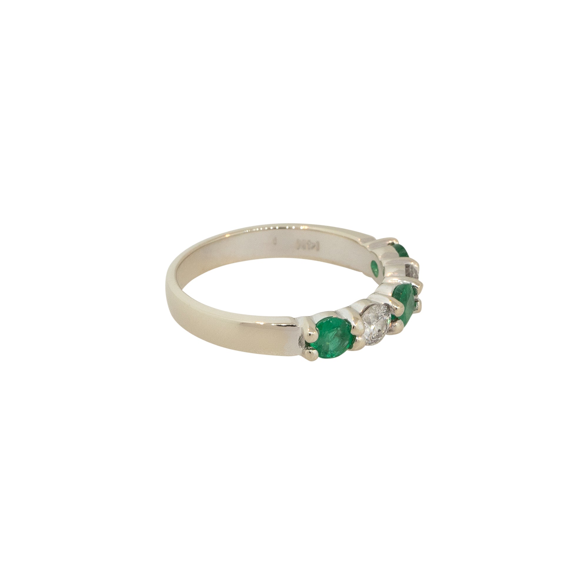 14k White Gold Emerald and Diamond 5 Stone Ring
