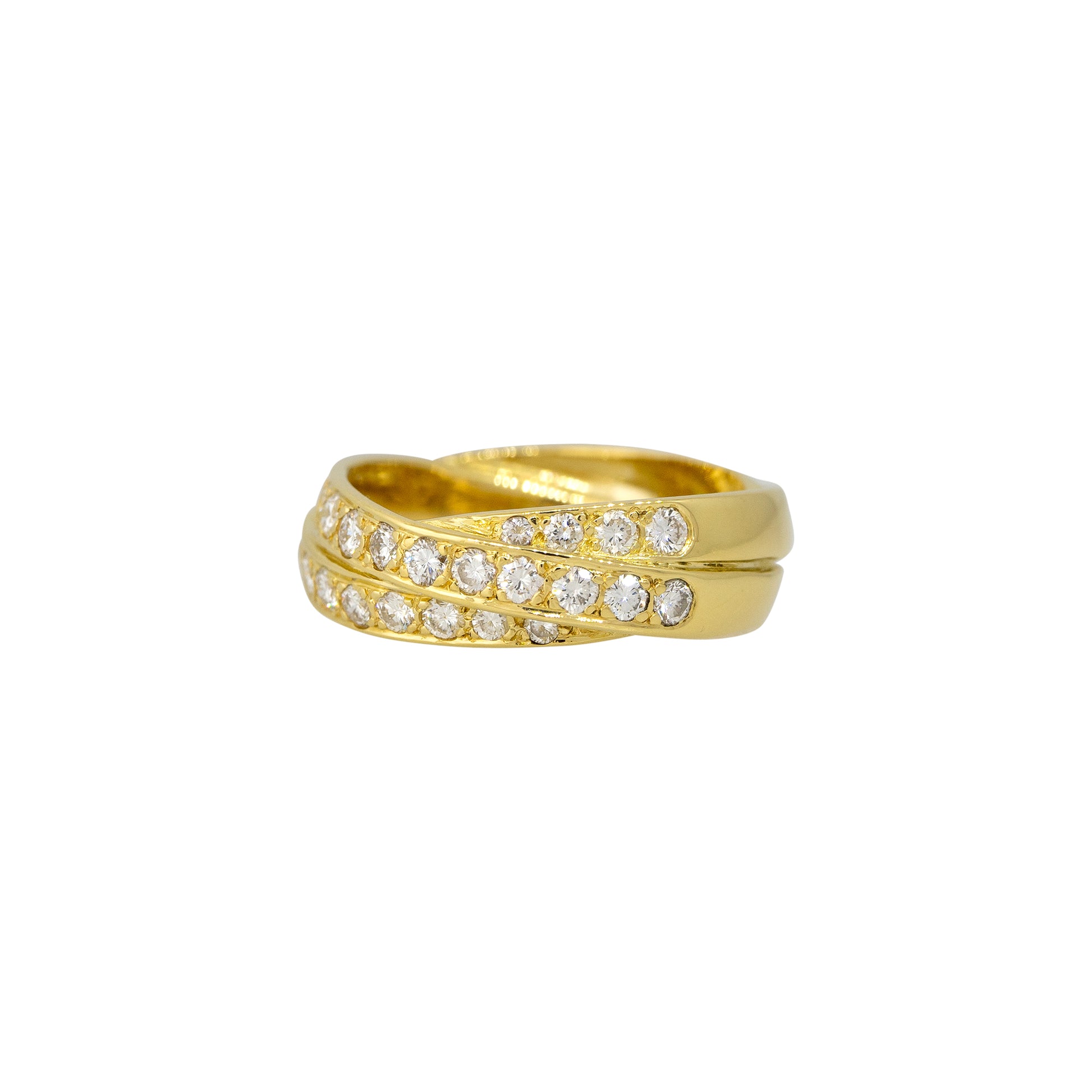 18k Yellow Gold 0.70ct Round Brilliant Cut Diamond 3-Row Intertwined Ring