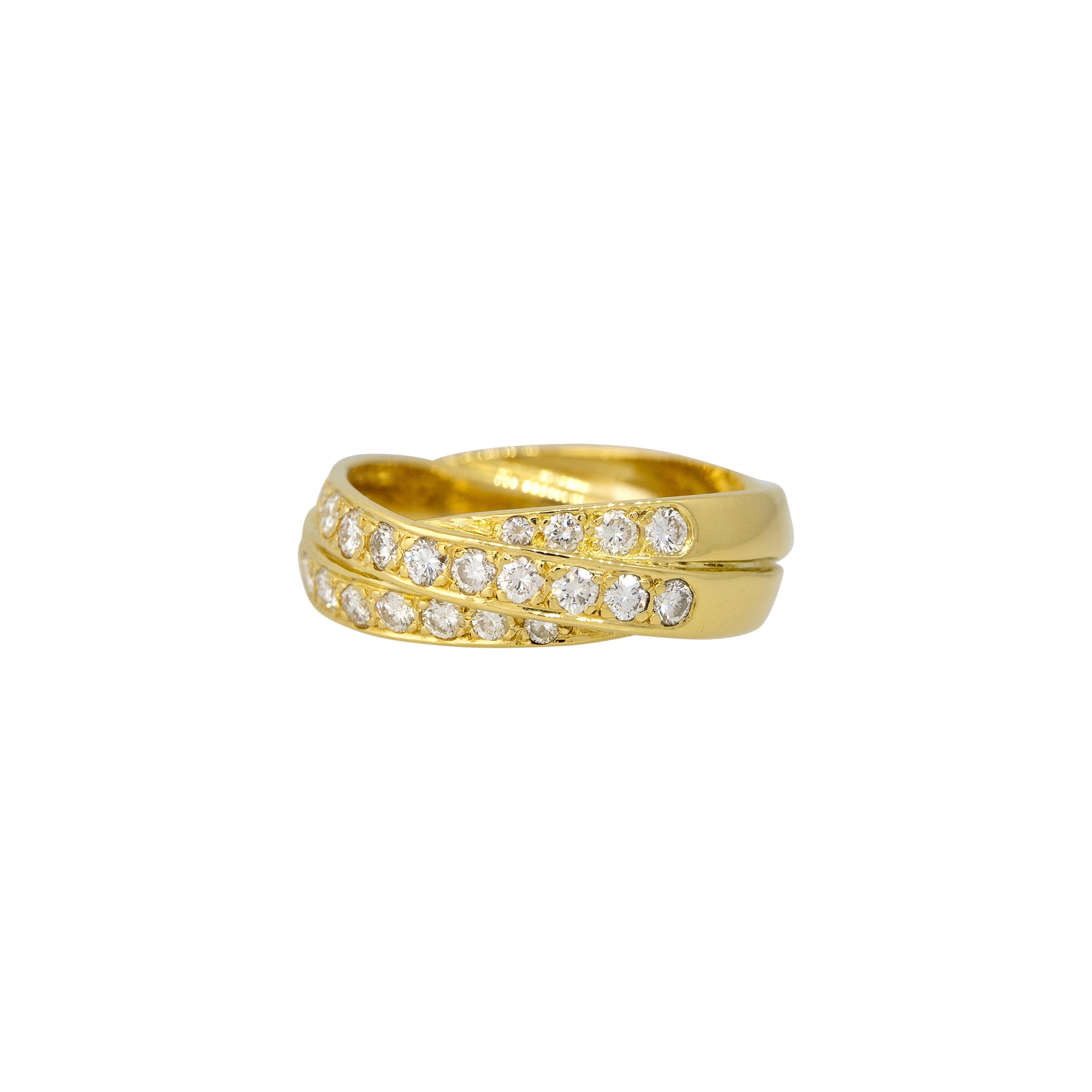 18k Yellow Gold 0.70ct Round Brilliant Cut Diamond 3-Row Intertwined Ring