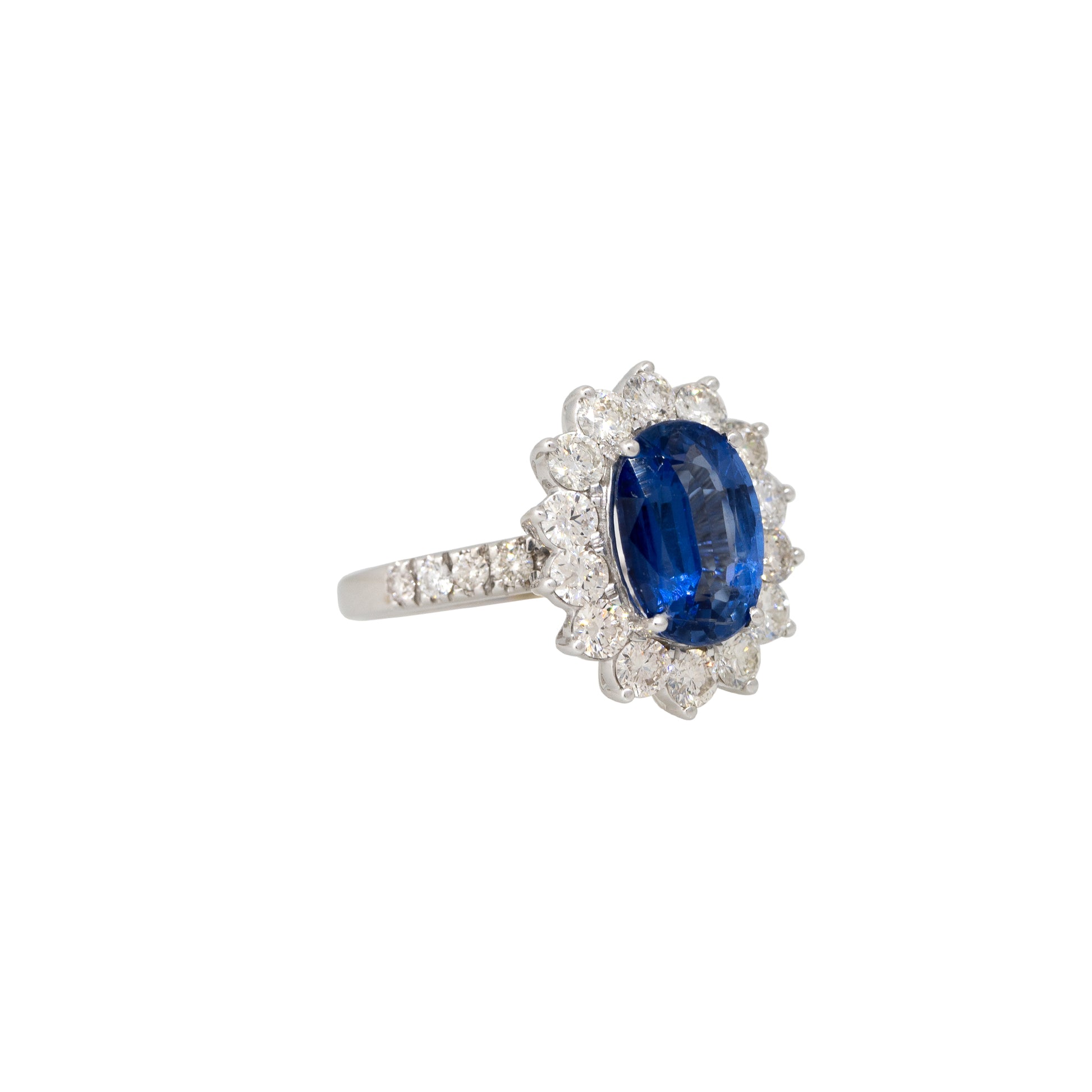 18k White Gold 2.33ct Oval Cut Kyanite & 1.18ct Diamond Halo Ring