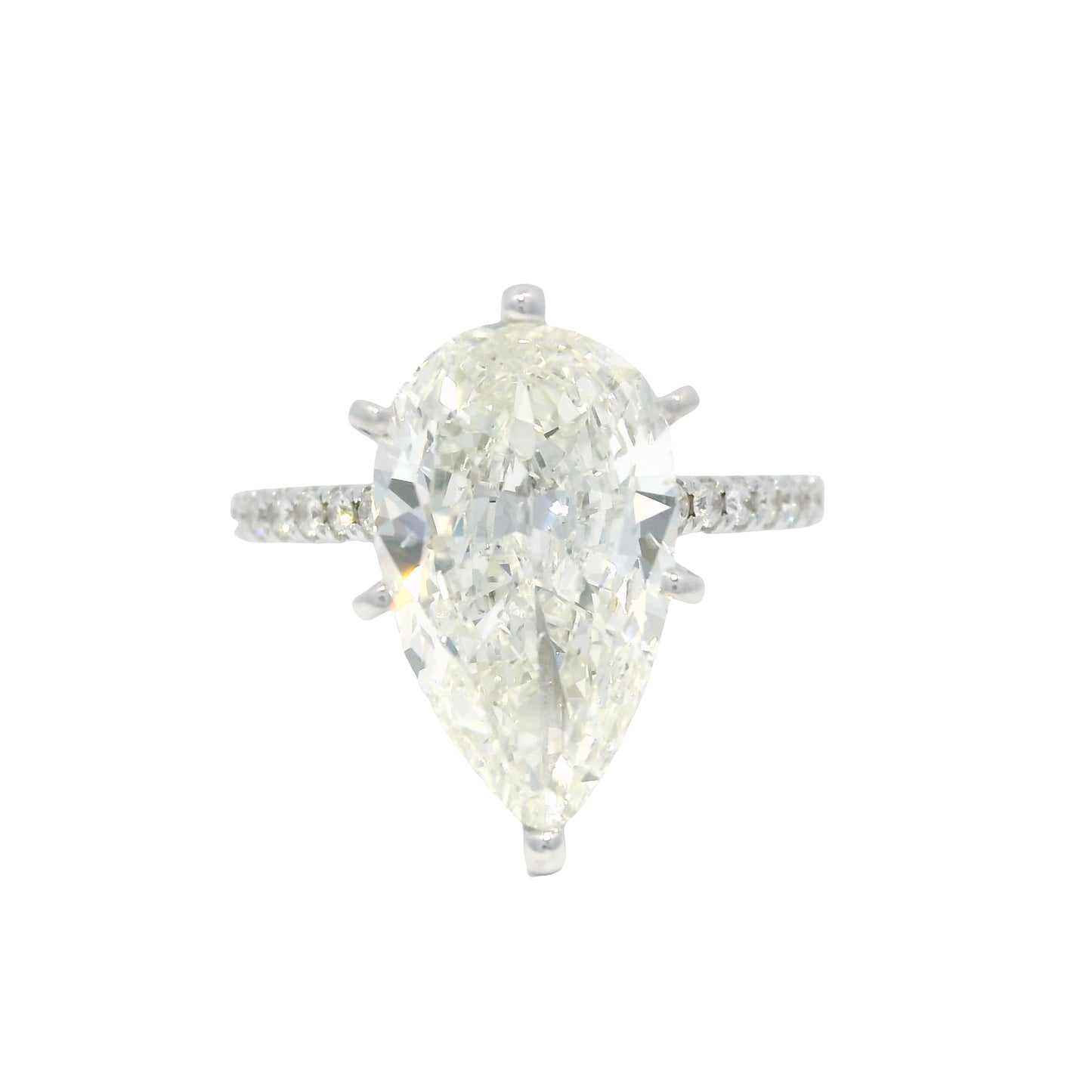 18k White Gold Natural 3.61 Carat Pear Shaped Diamond Engagement Ring