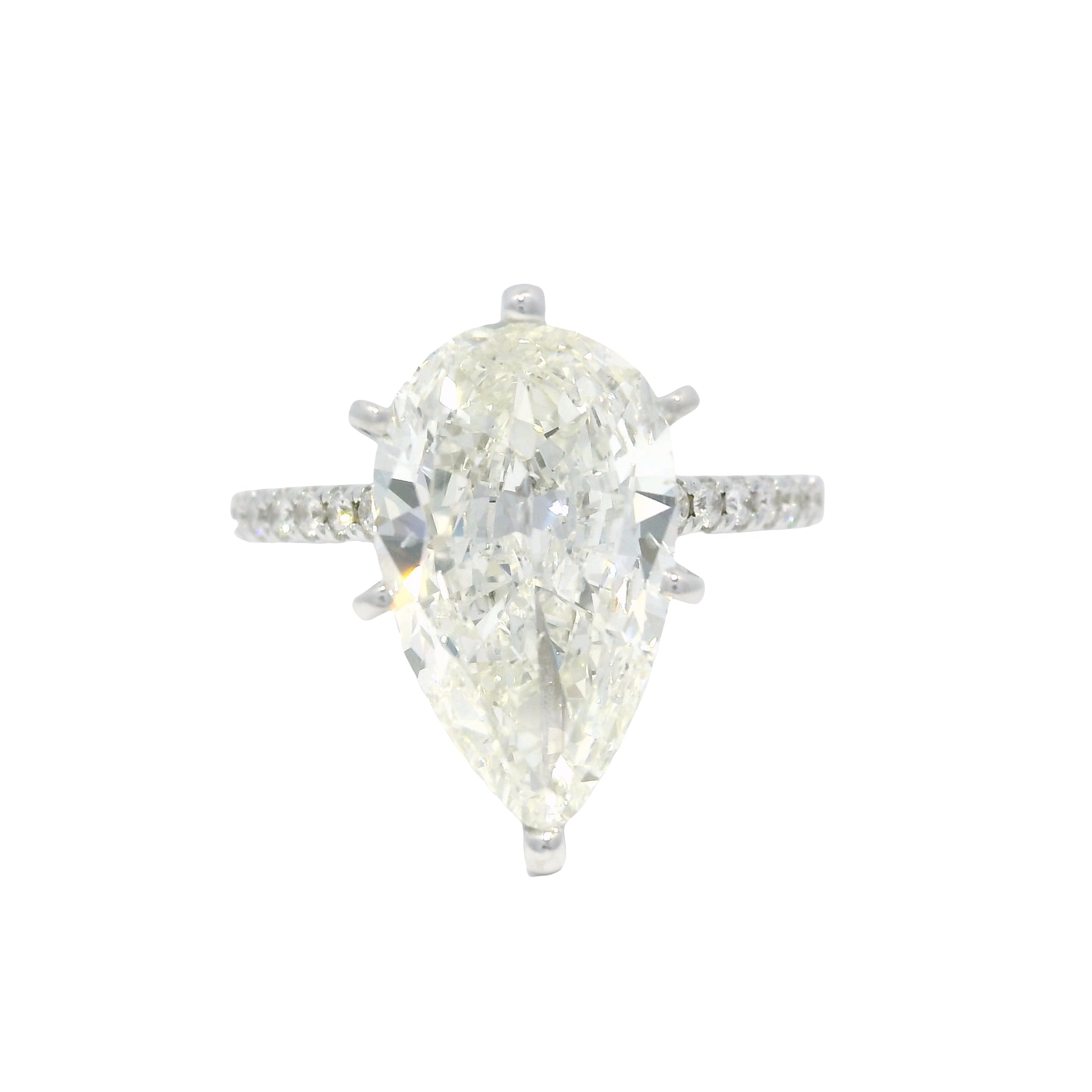 18k White Gold Natural 3.61 Carat Pear Shaped Diamond Engagement Ring
