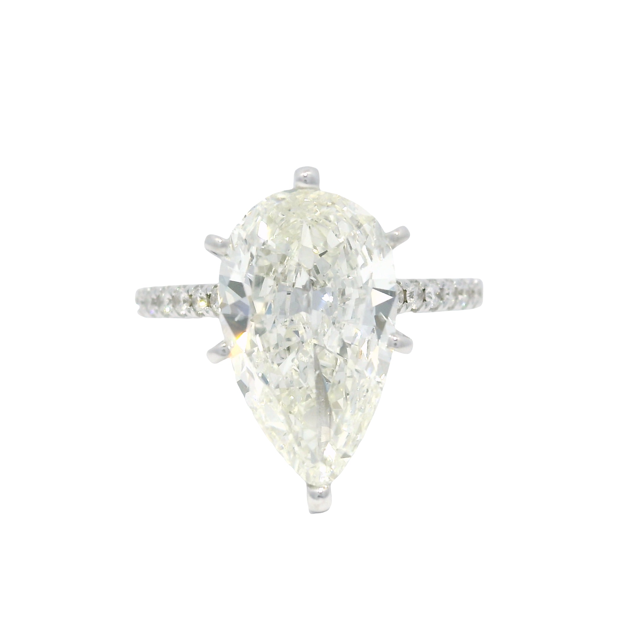 18k White Gold Natural 3.61 Carat Pear Shaped Diamond Engagement Ring
