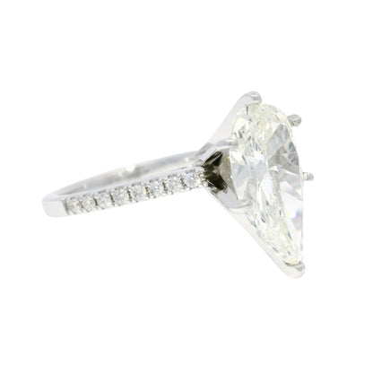 18k White Gold Natural 3.61 Carat Pear Shaped Diamond Engagement Ring