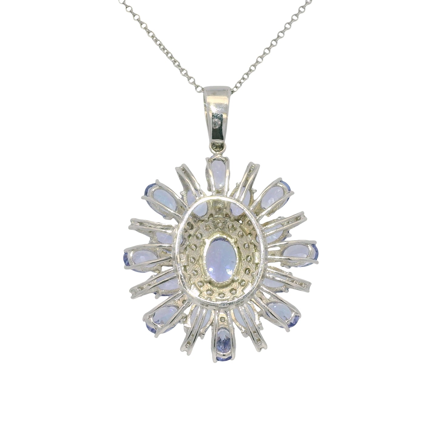 14k White Gold Iolite Gemstone & Diamond Halo Pendant Necklace