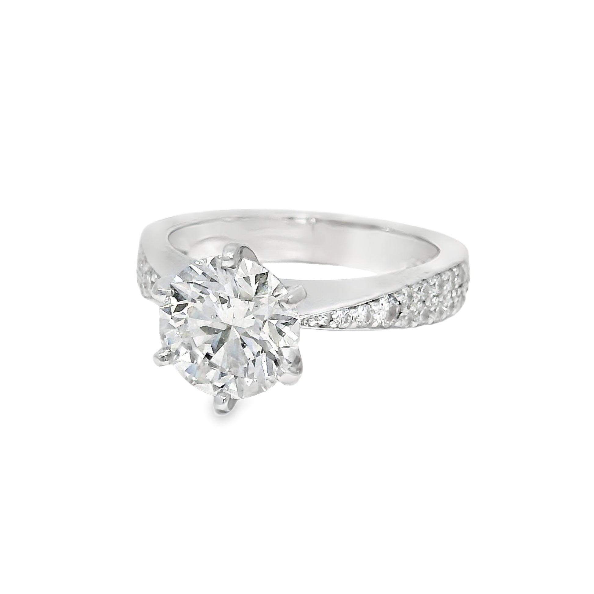 GIA 14k White Gold & Platinum Natural 2.13 Carat Round Brilliant-Cut Diamond Engagement Ring