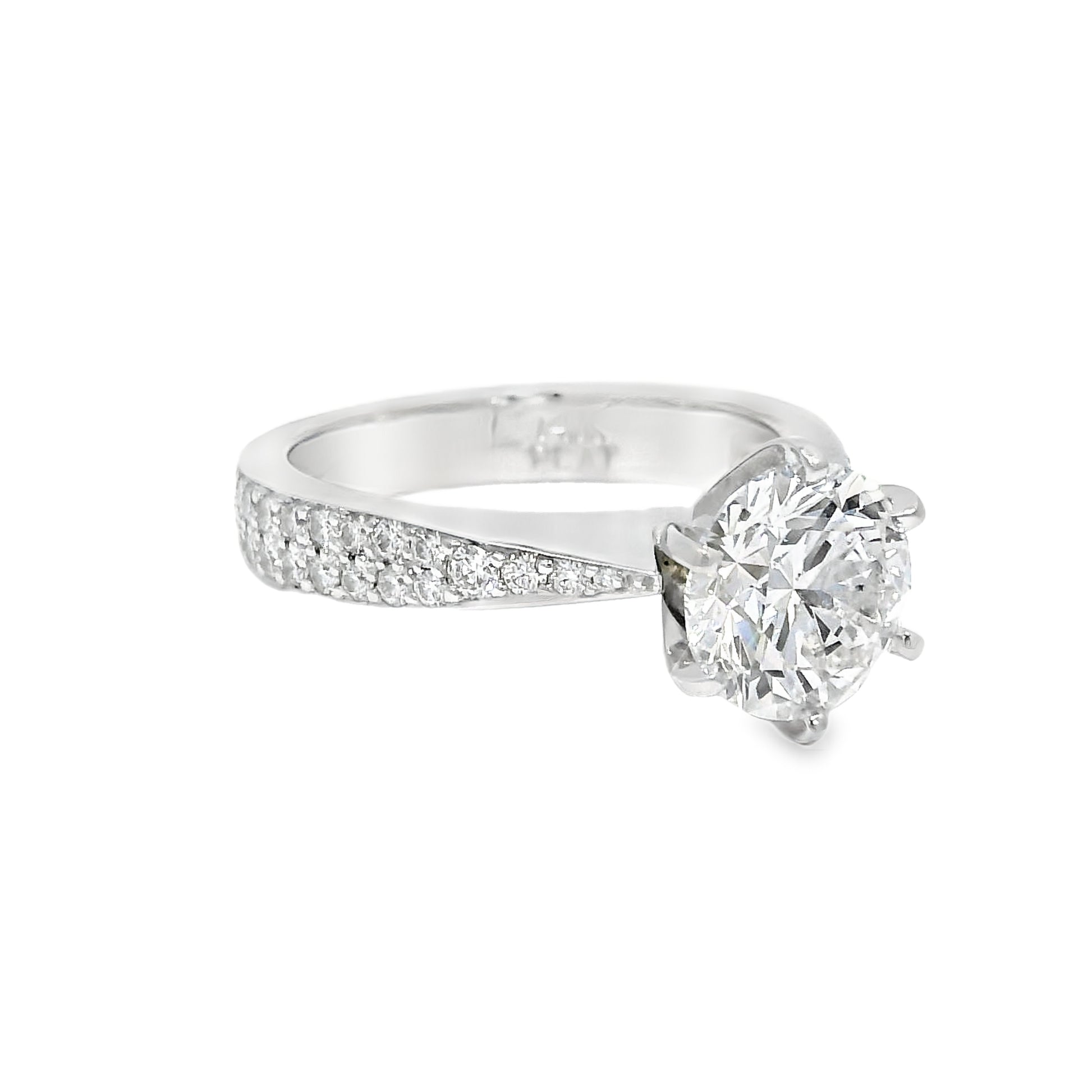 GIA 14k White Gold & Platinum Natural 2.13 Carat Round Brilliant-Cut Diamond Engagement Ring