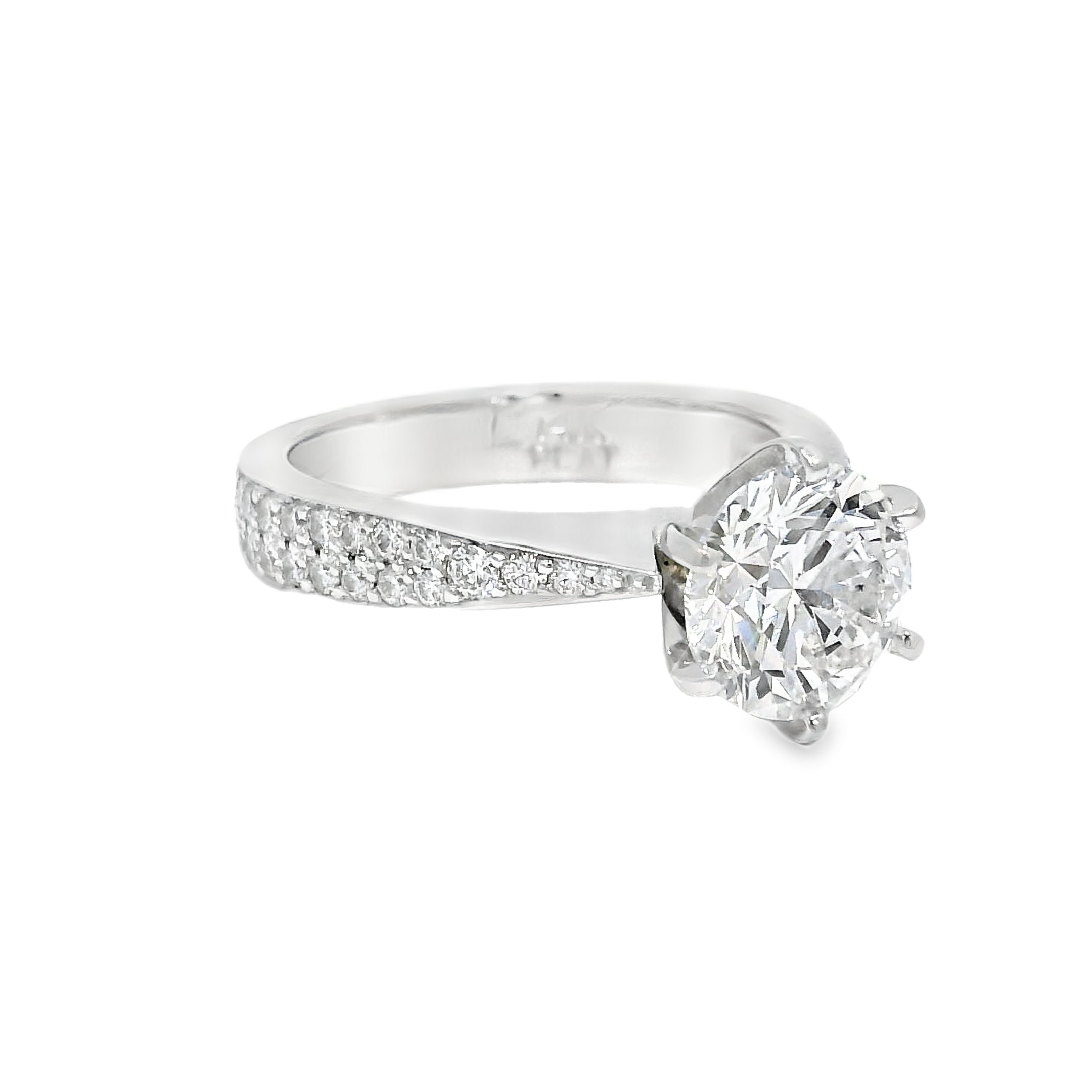 GIA 14k White Gold & Platinum Natural 2.13 Carat Round Brilliant-Cut Diamond Engagement Ring