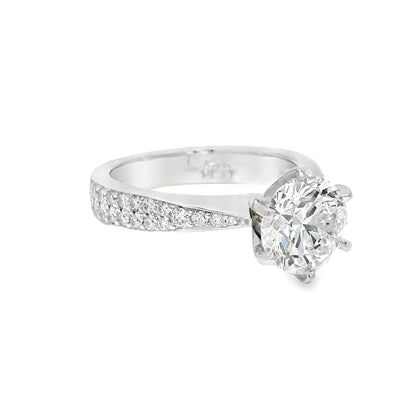 GIA 14k White Gold & Platinum Natural 2.13 Carat Round Brilliant-Cut Diamond Engagement Ring